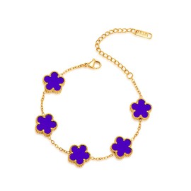 FLY FEI 18K Gold Plated Five Leaf Grass Bracelet Link Bracelets Four Leaf Clover Bracelet Lucky Bracelets Birthday gift bracelet Jewelry Gifts Jewelry Gifts Trendy for Women (style01-Jewelry blue)