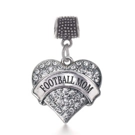 Inspired Silver - Football Mom Silver Memory Charm for Women - Pave Heart Charm Jewelry Gift with Cubic Zirconia - Women's Charm for Bracelets