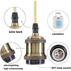 Hsthe Sea Metal E27 Vintage Lamp Holder, E27 Retro Lamp Suspension with Cable, Lamp Suspension with Screw Ring, Vintage Pendant Light with Ceiling Mount, 1 m Cable, Bronze