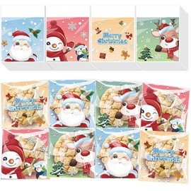 Bnsikun 200Pcs Christmas Cookie Bags Cellophane Treat Bags Clear Self-adhesive Candy Bags for Christmas Holiday Party Gift Decoration Supplies (3.94 x 3.94 In)