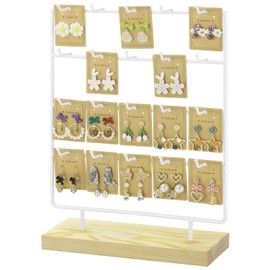 shidaishiye Earring Display Stand for Selling, Wood Earring Rack Tower Display Holder Stand with Card (4 Tier,20 Hooks, White)