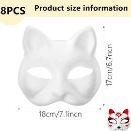 PVFZXS Pack of 8 white cat masks, cat masks, white mask, cat face, anime, pure white graffiti masks, suitable for children, hand-drawn masks