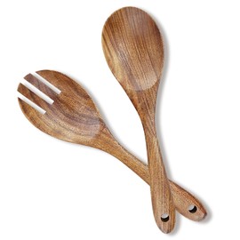 AYFDISHS Wooden Salad Servers, 10.2" Acacia Wood Salad Fork & Spoon for Serving, Olive Wood Salad Serving Utensils Set of 2, Teak Salad Tongs for Kitchen
