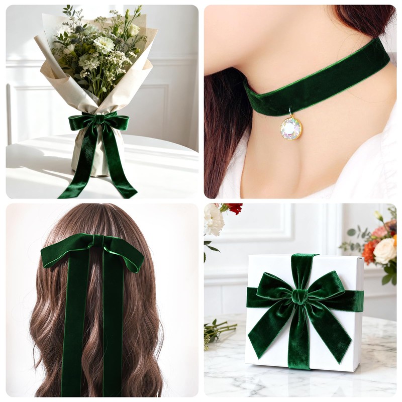 KINGLAKE 25mm Dark Green Velvet Ribbon for Gift Wrapping, 25