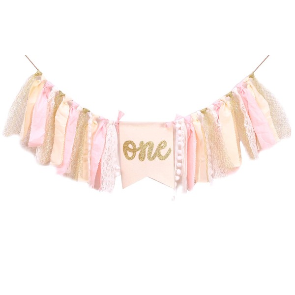 Highchair Banner 1st Birthday - Pink Happy Birthday Banner Party Decorations for First Birthday,Best Princess Photo Props for Baby Girl(Swan)