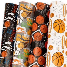 Basketball Wrapping Paper Roll Sports Ball Theme Wrapping Paper 12 Sheets Birthday Wrapping Paper 28x20in Folded Flat Gift Wrapping Paper 4 Style Diy Gift Wrapping Paper Back To School Gifts