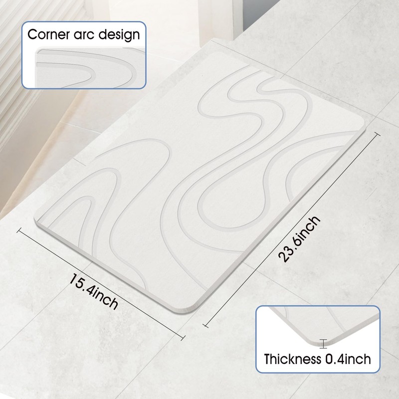 Stone Bath Mat, Diatomaceous Earth Bath Mat, Shower Mat White