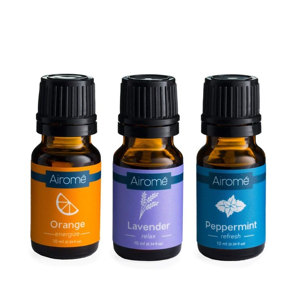 Airomé Aromatherapy Essentials Gift Set, Set of Three 10 ml Therapeutic Grade Essential Oils | Lavender, Orange, Peppermint