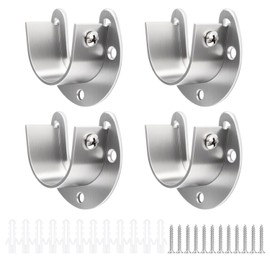 4 Pack Stainless Steel Rod Sockets Closet Pole Sockets U-Shaped Flange Rod Holder Closet Pole Bracket Curtain Closet Rod End Supports Heavy Duty Wardrobe Rods Holders with Screws (Sliver)