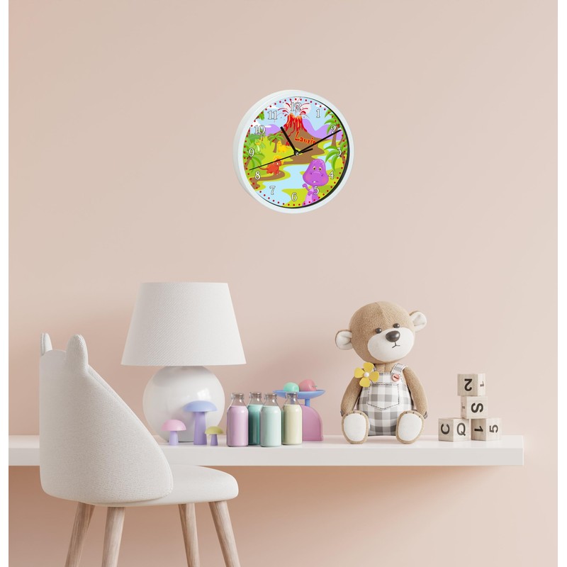 CreaDesign WU-00-1122 Dinosaur Wall Clock for Children's Room, Customisable with