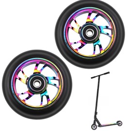 100 mm Stunt Scooter Wheels Scooter Tyres – Scooter Wheels Replacement Wheels, with Aluminium Alloy Rims and Anti-Lock Bearings, Scoot and Ride Scooter Accessories for Scooters