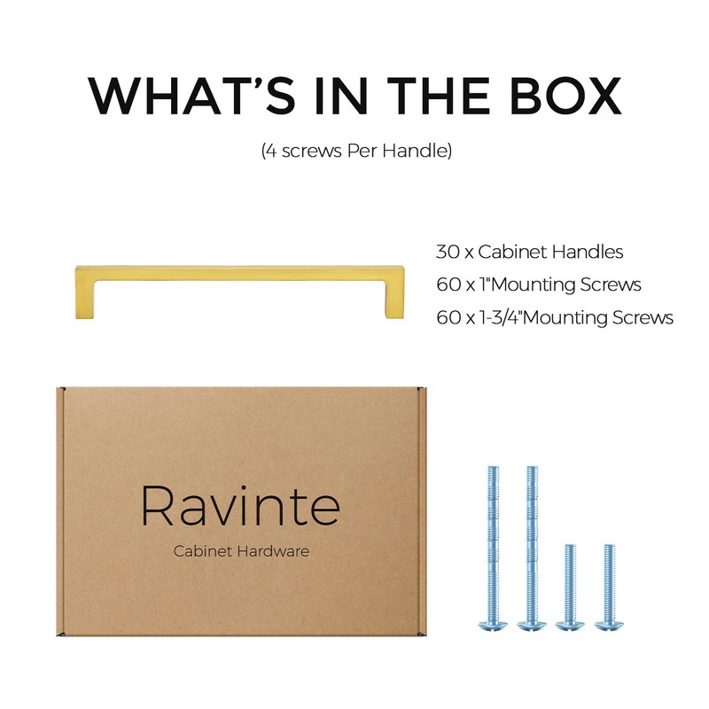 Ravinte 30 Pack Solid 6-1/4 Inch Kitchen Square Cabinet Handles