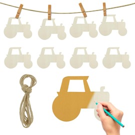 FERCAISH Pack of 20 DIY Cartoon Tractor Wooden Discs, Unfinished Cars Wood Chip, Unpainted Tractor Wooden Pendants, Mini Painting Wooden Embellishments, for Christmas, Birthday, Children's Day