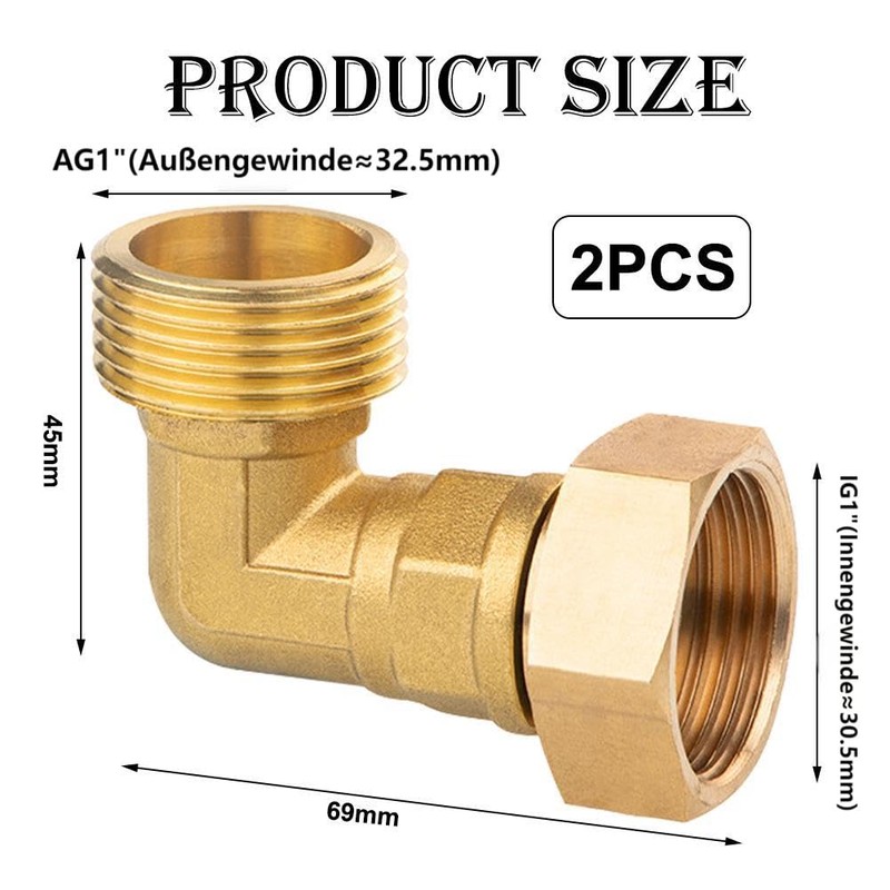 Pack of 2 Brass Movable Screw Connections, 1 Inch Female