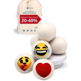 Dryer Ball Kit: 6 XL Wool Dryer Balls - Natural Fabric Softener, Reusable, Reduces Clothing Wrinkles and Saves Drying Time - Reduces Wrinkles and Saves Drying Time (6pcs Wool Dryer Ball) (White)