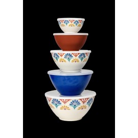 Abode Homewares Rio Medallion Set of 5 Melamine Mixing Bowls with Lids for Mixing and Kitchen Storage