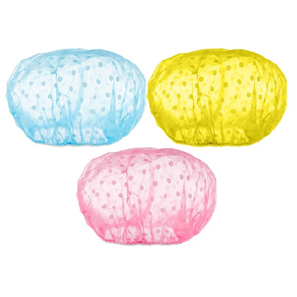 Shower Cap Hair Cover Reusable Turban - Pack of 3 - Polyester Clear Shower Cap for Hair - Standard Size Plastic Shower Caps Set