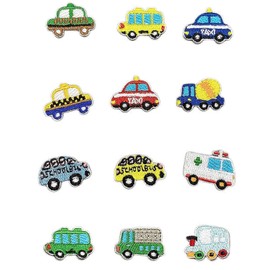 Vitalux Vehicle Patches, Set of 12, Iron, Embroidered Applique for Car, Bus, Truck, Ambulance, Motorcycle, Children's Clothing, Repair, School Admission, Boys and Girls, Nursery, Kindergarten, DIY
