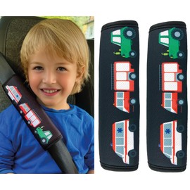 HECKBO 2 x Children's Car Seat Belt Pads with Fire Brigade, Tractor, Ambulance Motif, Seat Belt Pad for Children and Babies, Ideal for Any Strap, Car Seat Raisers, Children's Bicycle Trailer