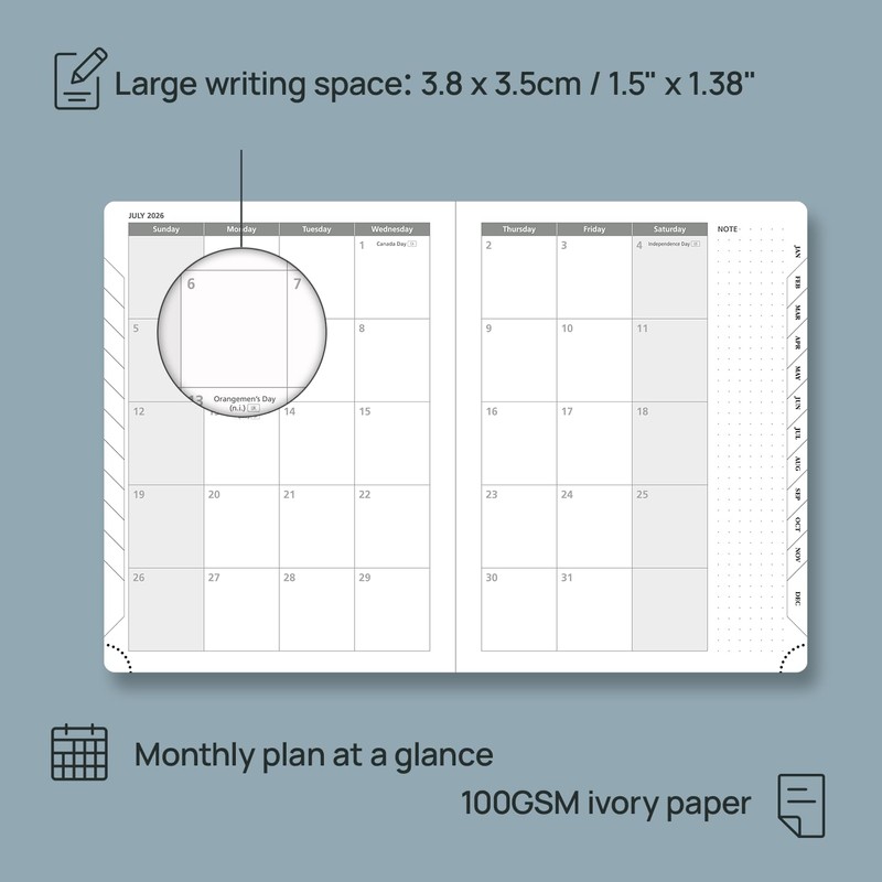 POPRUN Diary A5 Week to View 2026 PU Leather Soft