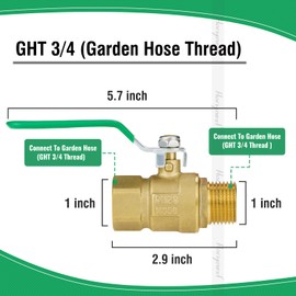 Horiznext GHT 3/4 garden hose shut off valve, heavy duty brass garden hose ball valve, full flow water hose shut off valve for outdoor use with long hande (1 pc)