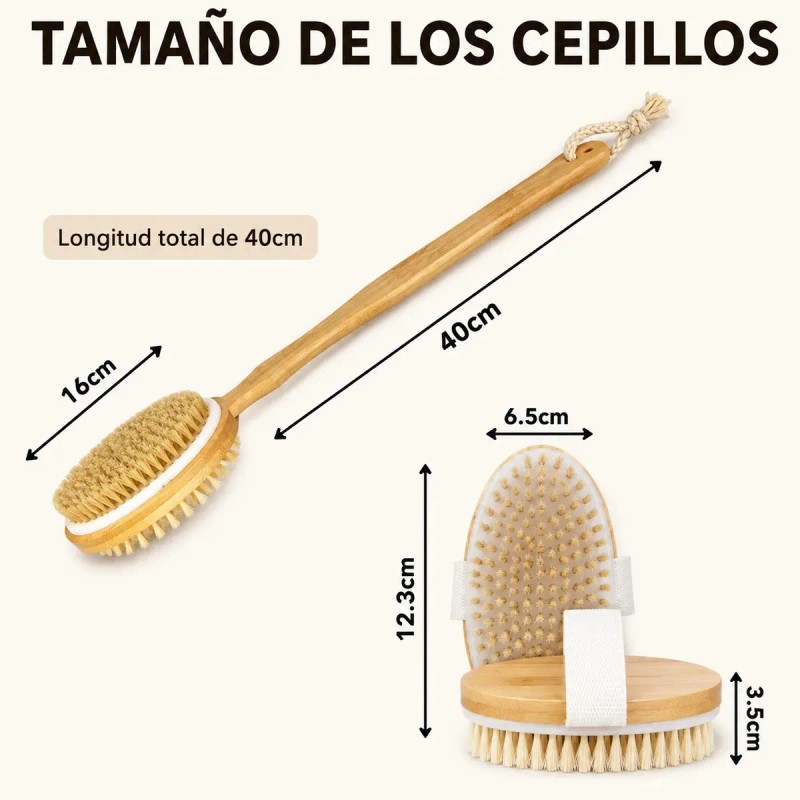 Cepillos Manual Corporal Chico Exfoliante Doble Cara Mango Removible 42cm