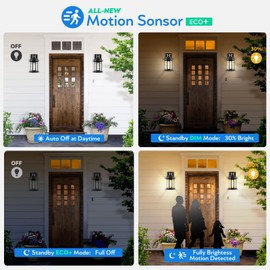 VIANIS Dusk to Dawn Motion Sensor Outdoor Porch Lights, Modern Black Exterior Porch Light Fixtures Wall Mount, Anti-Rust Aluminum Waterproof Wall Lantern With Tempered Ripple Glass For Garage Entryway