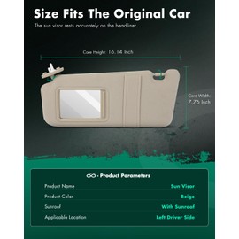 SCITOO Car Sun Visor Assbembly with Mirror Replacement for 2009-2016 for Toyota for Venza Beige with Sunroof(Left Driver Side)