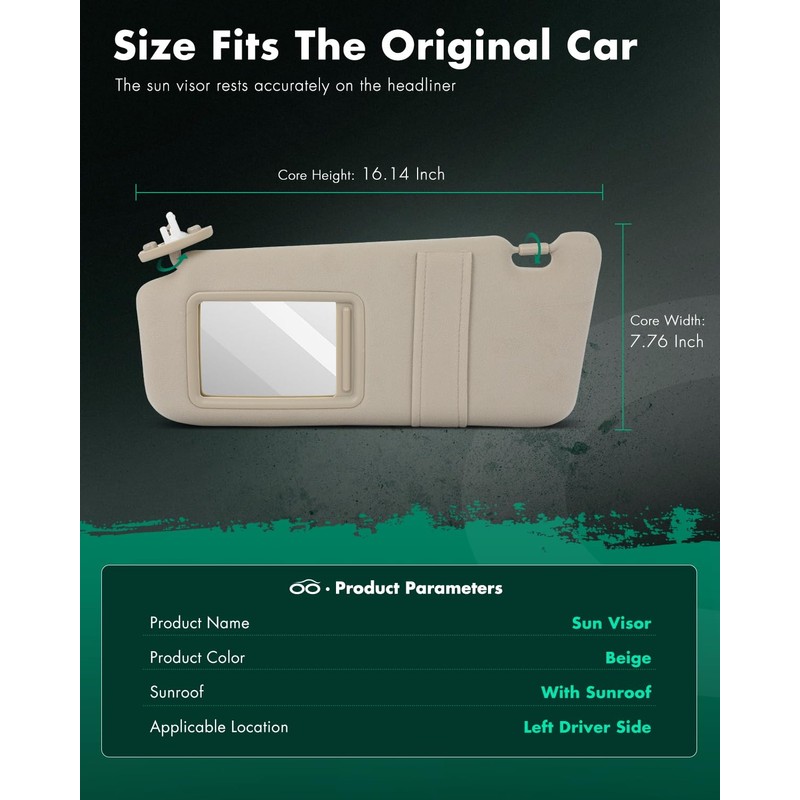 SCITOO Car Sun Visor Assbembly with Mirror Replacement for 2009-2016