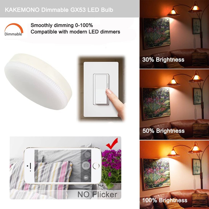 KAKEMONO Dimmable GX53 LED Light Bulb 7W, 5000K Daylight White,