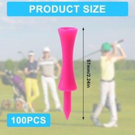 FORETOGO 100 Stück Rosa Golf Tees Kunststoff,57mm Tragbar tees Golf Wiederverwendbar Golf zubehör für Training,Übung,Kurs und professionellen Einsatz
