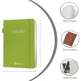 Planner 2024-2025/Academic Planner(July 2024 - Dec 2025) -18 Month, Daily Weekly & Monthly Appointment Book with Hourly Time Slots, 5.7"x8.26", Pen Holder, Inner Pocket, Leather Cover (Chartreuse)