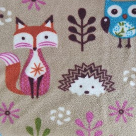 Printed Polar Fleece Fabric Material - Beige Forest Critters, 1Mtr 150cmx100cm