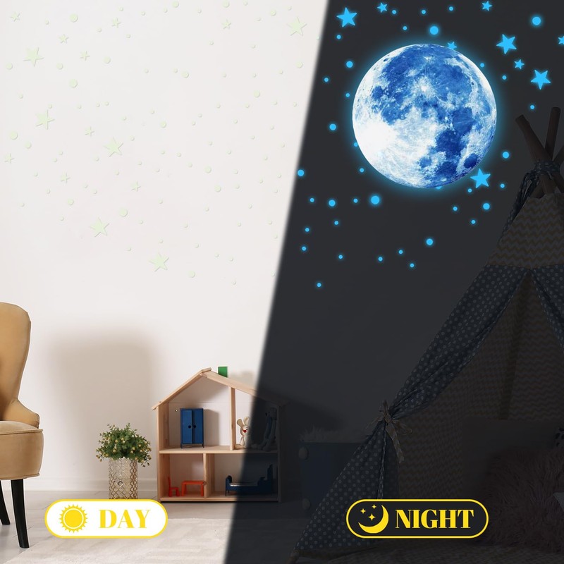 Glow in The Dark Stars, 435Pcs Ceiling and Moon Wall
