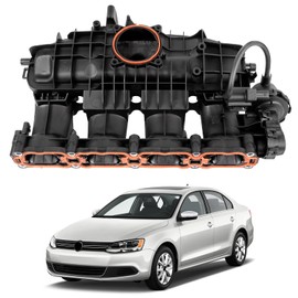 Intake Manifold with Solenoid Valve & Sensor, Compatible with Volkswagen 2013-2019 Jetta/Beetle/Passat/Golf/SportWagen 1.8 L 2.0 L, Replace 06L133201AS 06L133201AB 06L133201FB