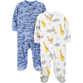 Simple Joys by Carter's Boys' 2-Pack Fleece Footed Sleep and Play, Alligator/Giraffe, Preemie