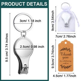 30 Set Silver Nail Clipper Keychain Bottle Opener with Tag Cards Organza Bags for Party Wedding Favor Souvenirs Guest Gift(Classic Style)