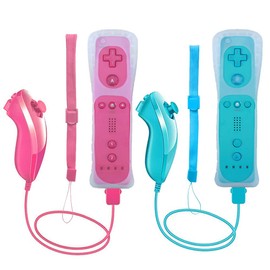 Wii Remote Controller, 2 Packs Upgrade Wii Wireless Controller Compatible with Wii Wii U Console(Pink and Blue)