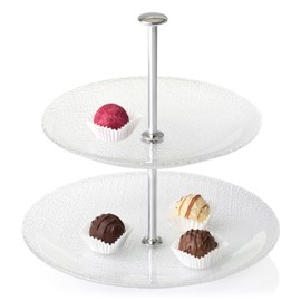 Leonardo Pralina 2-stöckige Etagere, 2-teilig, rund, klares Strukturglas, 024610