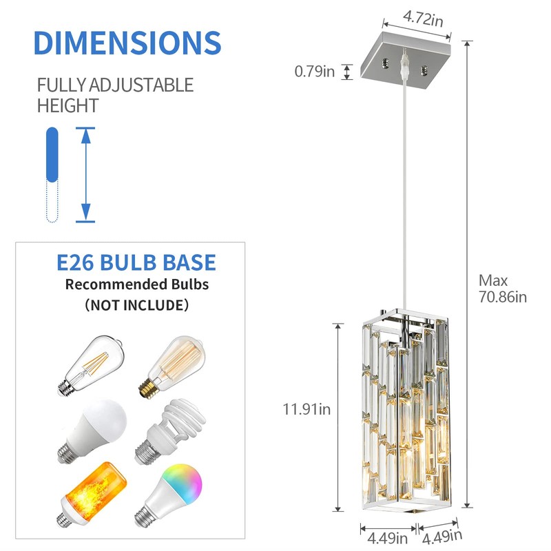 FDPBY Chrome Pendant Lighting Modern Pendant Light, Mini Crystal Chandeliers,Adjustable