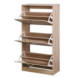 SPOFLYINN Storage Flip Drawers Large Capacity Freestanding 3-Tier Shoe Rack Cabinet Organizer for Entryway Rectangular Particle Board 1 PHO_11PM Wood