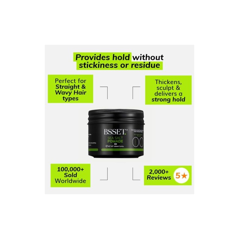 BSSET Sea Salt Pomade 100ml - Strong Hold and Matte