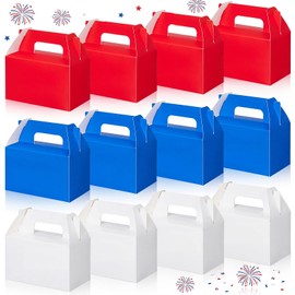 Colarr 24 Pcs 4th of July Treat Boxes with Handles, Patriotic Red White Blue Independence Day Party Favor Reusable Cardboard Gift Boxes for Cookies Candy