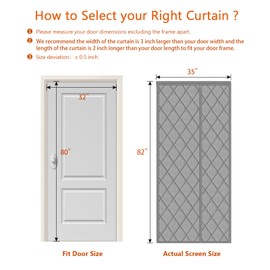 Wohomzy No Magnetic Thermal Door Curtain Fits Doors Size 32"x80"，Curtain Size 35"x82", Insulated Curtain Side Open Keep Warm in Winter Cool in Summer,Gray