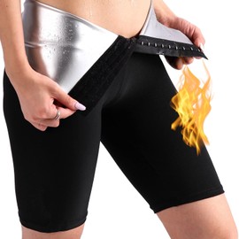 Nano Hertz Sauna - Pantalones cortos moldeadores para el muslo, entrenamiento de cintura, pérdida de peso, ejercicio, fitness, mujeres, Negro -, S