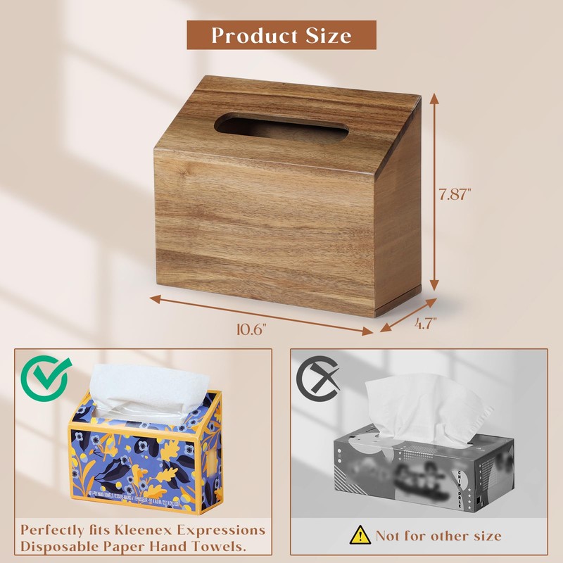 YANGQIHOME Acacia Hand Towel Box Cover Compatible with Kleenex Disposable