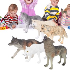 Animal Figure Toy, Simulation Wildlife Wolf Model Ornaments Animal Life Creatures Statue Early Educational Play Toy for Children Gift (6 Pieces Wolf)