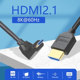 YACSEJAO Coiled HDMI Cable Right Angled 8K 48Gbps HDMI 2.1 Mini HDMI to HDMI Male Telescopic cable High Speed(DOWN)