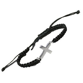 Sterling Silver Greek Orthodox Cross with Rosary (Komboskini) style adjustable macrame bracelet, handmade in Greece