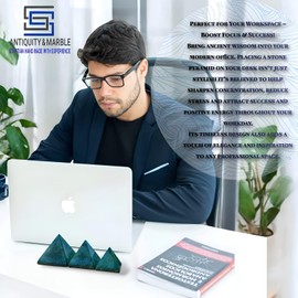 SS ANTIQUITY&MARBLE Pyramids Stone Set of 3 Handcrafted Healing Pyramids (2.76in/7cm)C Premium Natural Stone for Home,Office, Meditation Decor&Desk ProtectionCElegant Desin (ORANGE, 2.76in/7cm) (GREEN FOREST, 2.76in/7cm)